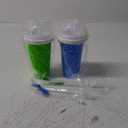 Slushie Cup, 2 Pack Slushy Maker Cup, Frozen Magic Squeeze Cups for Juice Milk Yogurt Ice Cream Make, DIY Smoothie Cooling Cup with Lid & Straw for Kids Friends Family (Blue+Green)