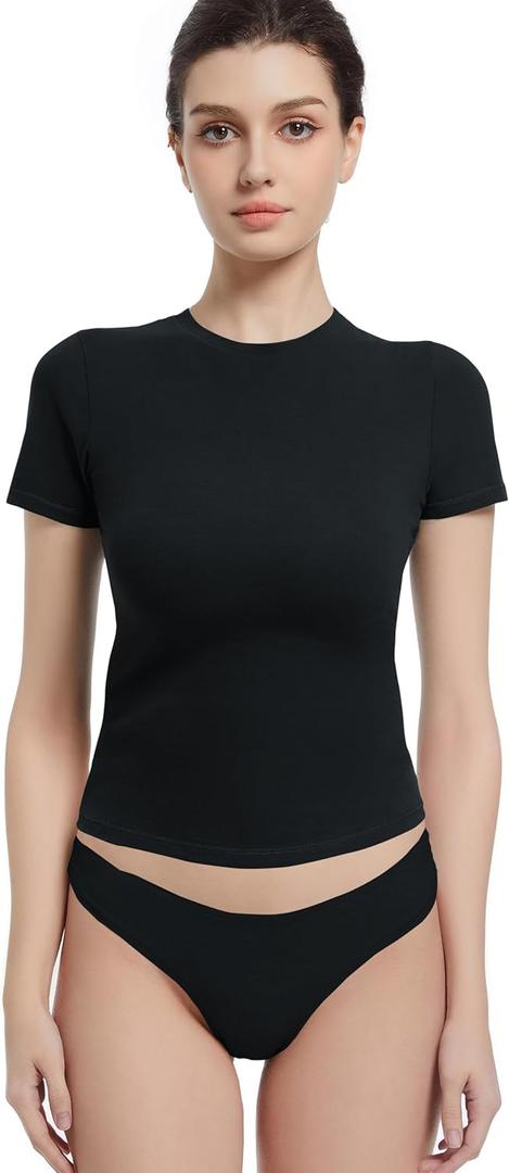 Crewneck Short Sleeve T Shirts for Women Fitted Basic TeesY2k Going Out Tops (Small, Black)