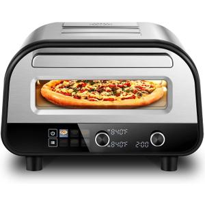 Upgraded Pizza Oven Heats up to 840F Makes 12 Inch Pizzas in 90 Seconds Countertop Electric Pizza Maker with 6 Touchscreen Presets Pizza Stone & Peel Included - Stainless Steel (845F)