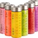 Sursip Glass Juice Bottles 6 Pack 16 oz  Wide Mouth Reusable Bottles with Stainless Steel Lids  Heat-Resistant Borosilicate Glass, BPA Free, Leakproof for Juicing, Smoothies, Milk, Infused Water