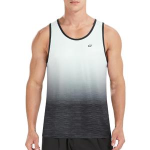 EZRUN Men's Tank Tops Quick Dry Workout Swim Beach Shirts Sleeveless Shirts for Bodybuilding Gym Fitness Training (3X-Large, Gradient White Black)