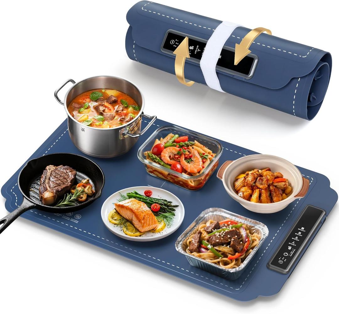 Warming Mat for Food, Food Warmer with 4 Level Adjustable Temperature, Full Surface Heating, Rollable & Portable Food Warming MatElectric Warming Tray for Buffets Party and Home Daily Use