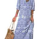 Dokotoo Women Boho Summer Dress 2024 Frill Short Sleeve Tassel V Neck Ruffle Flowy A-Line Maxi Dresses Size L