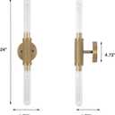 Gold Knurled Texture Wall Sconces 24" Modern Cylinder Bathroom Vanity Lights Fixtures with Clear Striped Glass Shade 2-Lights Indoor Wall Lighting for Living Room Bedroom Kitchen