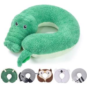 H HOMEWINS Travel Pillow for Kids,Cute Animal Neck Pillow for Boys Girls,Soft Neck Head Chin Support Pillow,Travel Accessories for Airplane, Car, Train,Recline (Crocodile)