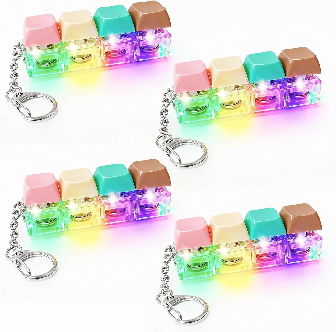 Keyboard Fidget , Keyboard Fidget Keychain 4-in-1 Keyboard Decompression Button Finger Clicker Toys, Button Stress Relief Fidget Gifts to Relief Stress (Macaron-4)