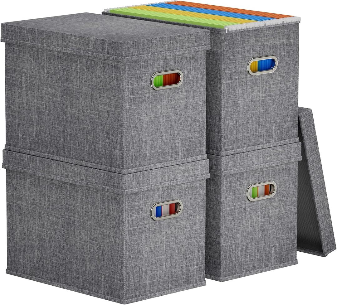 Lifewit 4 Pack File Organizer Box for A4-sized Hanging File Folders, Portable Document Storage with Plastic Slide, File Folder Organizer Storage Boxes for Office, School, Home, Storage Bins Light Gray