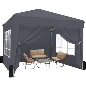 10x10 Pop Up Canopy Tent with Sidewalls x 4 – Easy Setup Canopy Tent, Waterproof, UV-Resistant, Portable with Carry Bag for Outdoor Events, Camping, and Backyard Parties – Dark Gray