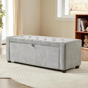 Royal Windsor Ottoman with Storage,Tufted Storage Bench with Safety Hinge,Holds up to 350 lb,Upholstered Bench with Seating for Bedroom, Living Room,Entryway,Linen Light Gray, 15.8"D x 43.3"W x 15.8"H