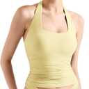 SUUKSESS Women Halter Tank Tops Double Lined Backless Y2K Trendy Going Out Tops (Small, Butter Yellow)