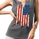 MAIHUN American Flag Tank Tops for Women 4th of July Shirts Ring Hole Sleeveless V-Neck T-Shirt Patriotic Tees (Gray, S)