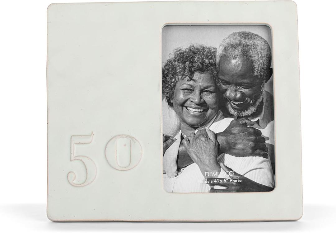 DEMDACO Wall or Tabletop Picture Frame With 4 x 6 Inch Photo Insert Stoneware Ceramic, 50th Year Anniversary DEMDACO Wall or Tabletop Picture Frame With 4 x 6 Inch Photo Insert Stoneware Ceramic, 50th Year Anniversary