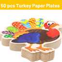 Fancy Land 50 Pcs Thanksgiving Paper Plates Kids 10 x 9 Inches Turkey Plates Disposable Dessert Dinner Heavy Duty Thanksgiving Party Supplies Dinnerware Bulk Retro