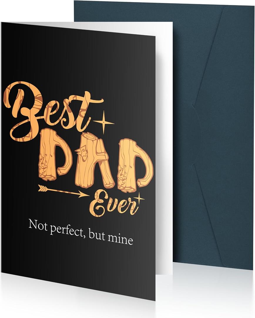 5 x Black Father's Day Card for Dad with Envelope, Happy Father's Day Card from Son Daughter, Best Dad with Wood Design Lettering