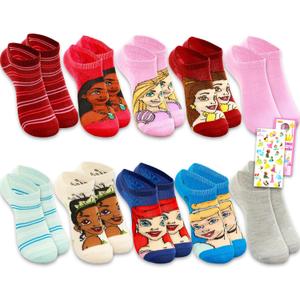 10 Pack Disney Princess Socks for Girls - Bundle with 10 Pairs of Princess Socks Kids & Stickers | Disney Apparel for Girls (Medium, Multicolor)
