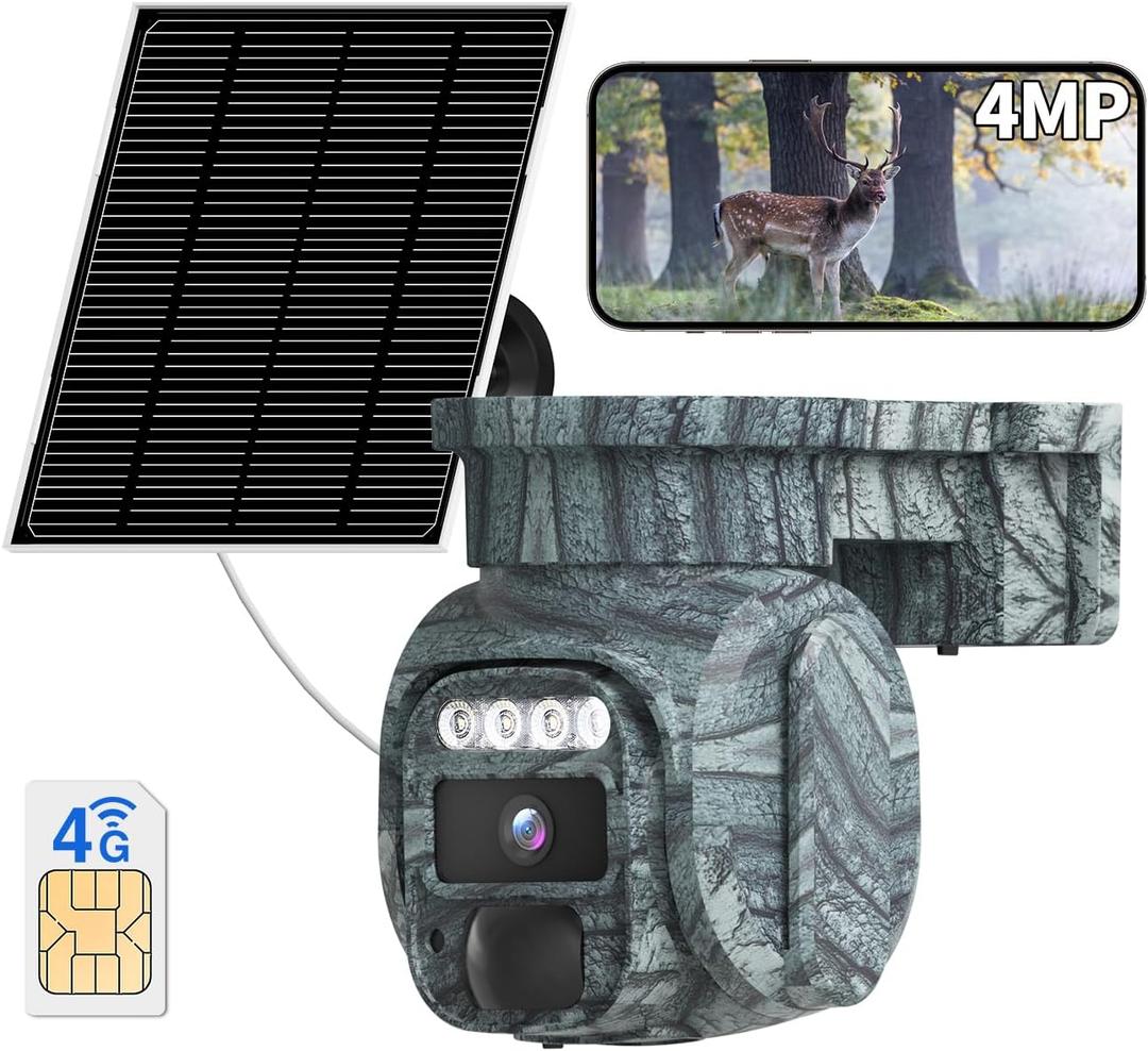4G LTE Solar Cellular Security Camera Outdoor, Battery Power, No WiFi Wireless Camera with SIM Card Subscription Plan, 2 Way Talk, 355 View, 2K Vision, PIR Motion Sensor, Farm (Camouflage)