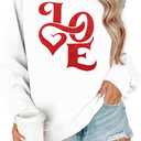 Valentines Sweatshirt for Women Glitter Love Graphic Shirts Casual Valentines Long Sleeve Pullover Tops (White, XL)