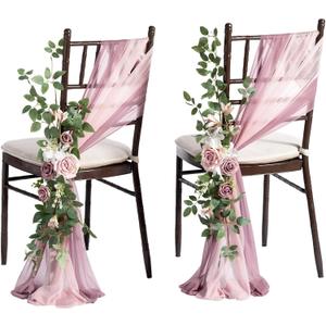 Ling's Moment 8 Wedding Chair Decorations Aisle Pew Church Artificial Flower Greenery Swag Dusty Rose Pink Cream Bench Ceremony Reception Floral Faux Backdrop Rose Arrangements Party Outdoor Sashes