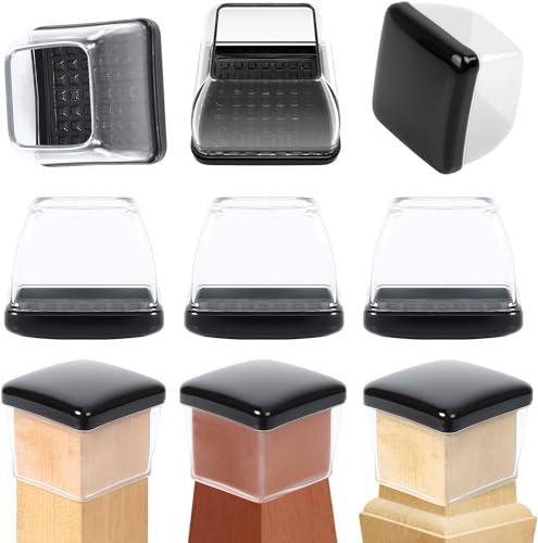 Ezprotekt 24 Pcs Chair Sliders for Carpet, Square Chair Glides for Carpet, Carpet Teflon Furniture Sliders Pads, Chair Leg Protectors Caps for Carpet - for Dining Table Chair, Black XL(Fit: 1.5"-2")