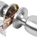 GSCHENGZHI Satin Nickel Privacy Door Knob with Lock, Interior Bedroom & Bathroom Door Hardware & Locks - 1Pack Silver Door Knob