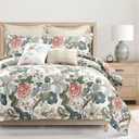 Lush Decor Sydney Floral Comforter Set, 7 Piece Set, King, Green & Blue - Fully Styled Bedding King Size Comforter Set - Colorful Floral Print - Cottage Core Decor - Coquette Bedding