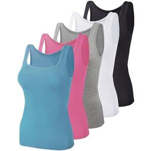 BQTQ 5 Pack Women's Tank Tops Square Neck Sleeveless Ladies Tank Top Undershirts XL