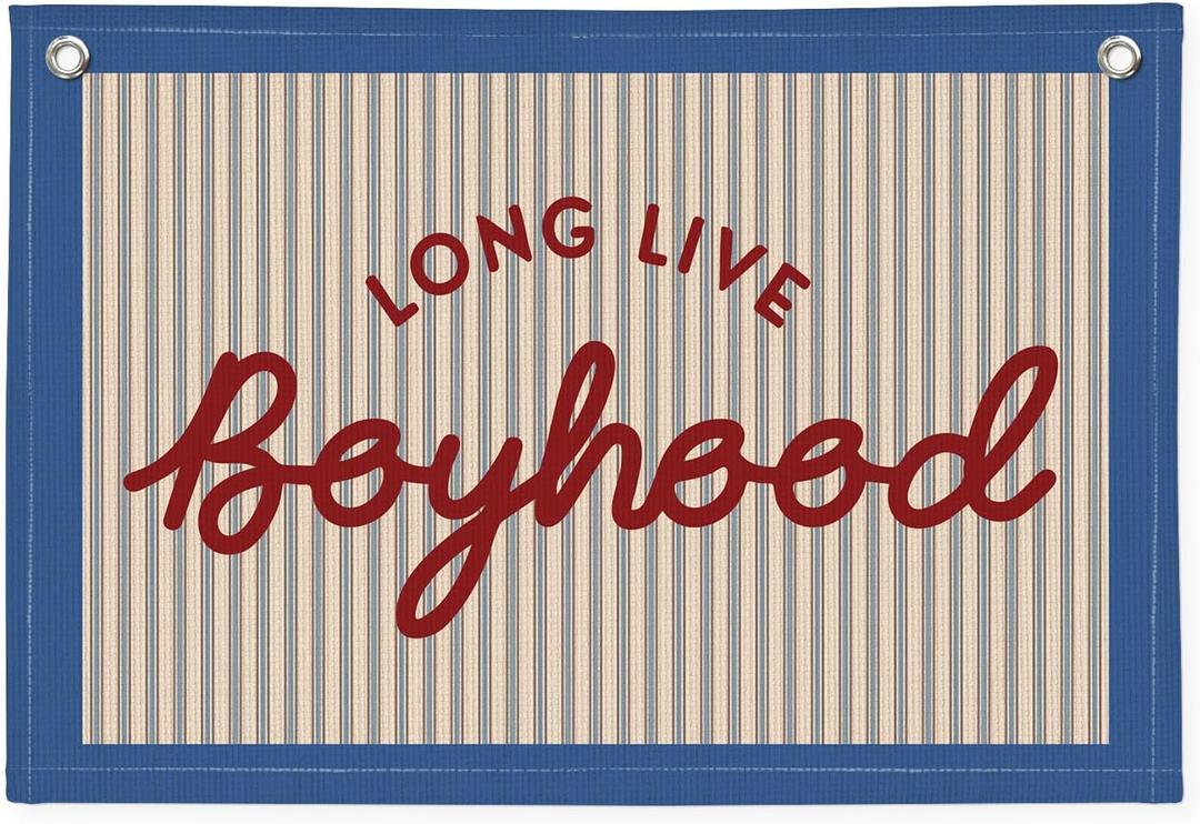 Long Live Boyhood Banner, Boy Nursery Decor, Canvas Banner Wall Hanging Flag Decor for Nursery Playroom Toddler Room, Boys Kids Room - Retro