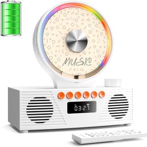 KOGODA Retro CD Player with Bluetooth 5.3 & Dual Speakers, 4000mAh Rechargeable, 6-in-1 Playback (CD/USB/TF/FM/AUX/BT), RGB Light, Portable Desktop CD Player for Home, Vintage Gift for Music Lovers