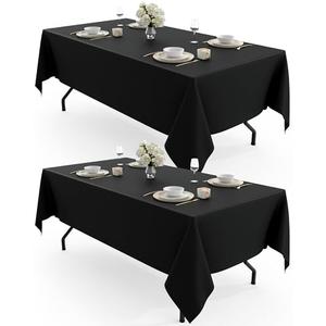 Pureegg Rectangle Table Cloth 60" x 102" – Durable Polyester Tablecloth Offers Reusable & Washable Protection, Ideal for Outdoor Party, Picnic, Wedding, Banquet and Birthday, 2 Pack, Black