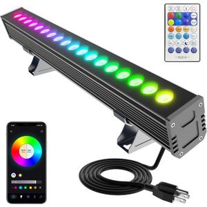Smart Outdoor RGBCW LED Light Bar 20, Color Changing Wall Washer with App & Remote Control, 2700K6500K Tunable White Floodlight, IP65 RGB Stage/Porch Lights for House, Music Sync,, 20" Adjustable Color