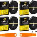 Cycle Factor 700c 23/28mm Width Presta Valve 48mm Innertube with Removable Valve core and kit (4-Pack w/tire levers and core Remover kit)