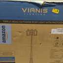 VIANIS Lamp Post Outdoor Lighting Dusk to Dawn, Waterproof 3-Head Outdoor Post Lights with 100% Aluminum, Outside Lamp Post Street Light with Tempered Glass Panels for Backyard Garden Patio Driveway