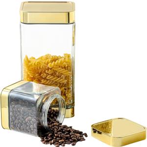 Glass Storage Jars-Large Kitchen Glass Canisters with Airtight Lids -Coffee Pasta Sugar Tea Snack Nuts Cookie Flour Food Container - Set of 2