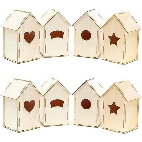 Bright Creations Mini Wood Bird Houses for DIY Crafts (4 Designs, 8 Count) - Mini Birdhouses for Crafts