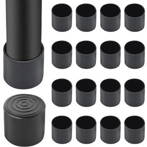 16Pcs 1-1/2 Inch (38mm) PVC Chair Leg Tips Caps, Round Non-Slip Folding Chair Leg End Caps Black Furniture Table Feet Caps Floor Protector Cups for Hardwood Floors