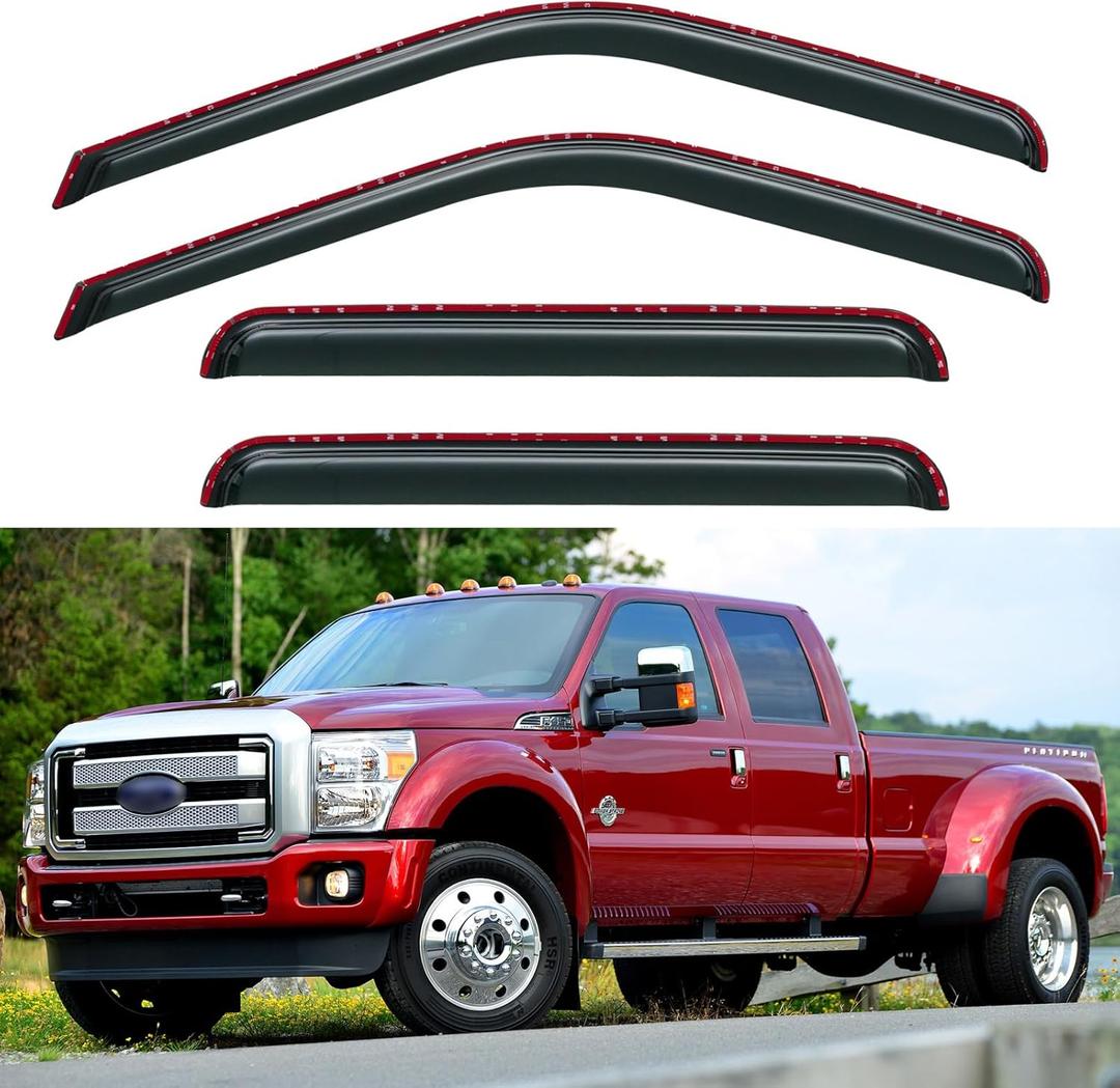 in-Channel Window Visors Rain Guards for 1999-2016 Ford F250 F350 F450 F550 Super Duty Pickup, Side Window Vent Wind Deflectors Visors Shades for 99-16 F-250 F-350 F-450 F-550 SuperCrew Cab