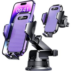 [Pro Version] VANMASS Universal Car Phone Mount [Super Suction Cup] Dashboard Phone Holder, Handsfree Windshield Dash Vent Phone Holder Car, Compatible for iPhone 17 16 15 14 Samsung LG & Truck,Purple