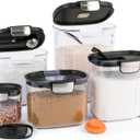 ProKeeper+ Airtight Food Storage Container Set Clear Plastic Flour and Sugar Canister Set with Magnetic Accessories for Kitchen Organization (Black, 9-Piece)