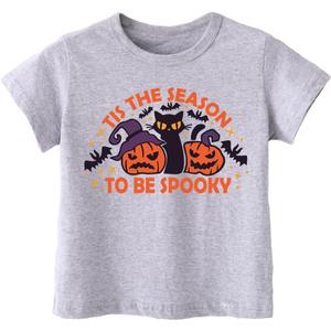 Halloween Shirts for Toddler Boys Girls Kids 2-8 Years, Unisex Pumpkin Ghost Bat Soft Cotton Short Sleeve Tee (Gray)