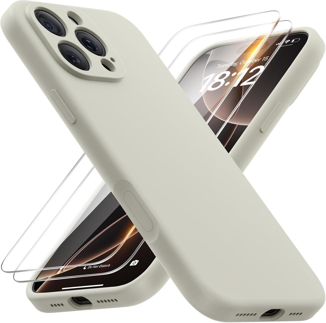 FlyReal Magnetic for iPhone 16 Pro Case, Compatible with MagSafe, (Integrated Silicone Camera Control Button) (Camera Protection) + Screen Protectors, Microfiber Lining Case 6.3", Stone