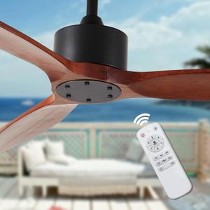 52'' Wood Ceiling Fan No Light,Noiseless Reversible DC Motor 3 Blade Walnut Ceiling Fan Without Light for Farmhouse Patio Living Room Bedroom, Indoor Outdoor Ceiling Fan with Remote