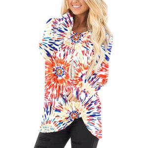 NILOUFO Womens Long Sleeve Shirts Casual Blouses Trendy Twist Knot Tunics Tops for Leggings(Fireworks, X-Large) (XL)
