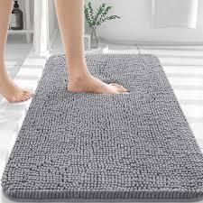 OLANLY Bathroom Rugs 34x21, Extra Soft Absorbent Chenille Bath Rugs, Rubber Backing Quick Dry, Machine Washable Bath Mats for Bathroom Floor, Tub and Shower, Home Decor Accessories, Navy, Grey