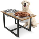 Elevated Dog Bowls for Large Dogs, Raised Dog Bowl Stand with Two X-Large Stainless Steel Bowls for Dogs, 3.5L Capacity, Rustic Walnut