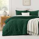 Andency Dark Emerald Green Comforter Set Queen Size, 3 Pieces Boho Bed Set