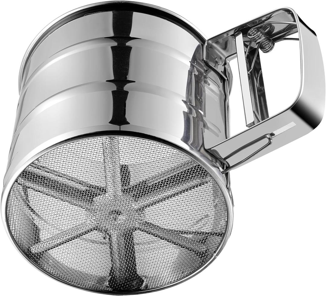 Flour Sifter, Stainless Steel Sifter for Baking, Double Layer Fine Mesh Baking Sifter, One Hand Press Crank Sifter for Powdered Sugar Shaker Duster, Flour Sieve Sifter for Baking Cakes Rondauno Flour Sifter, Stainless Steel Sifter for Baking, Double Layer Fine Mesh Baking Sifter, One Hand Press Crank Sifter for Powdered Sugar Shaker Duster, Flour Sieve Sifter for Baking Cakes Rondauno