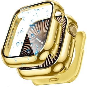 Goton AntiCrack Metal Case for Apple Watch Series 11/10 42mm Screen Protector, HD Tempered Glass, Daily Water-Resistant Alloy Bumper with Ceramic-Style Back Cover for iWatch 42 mm (Gold)