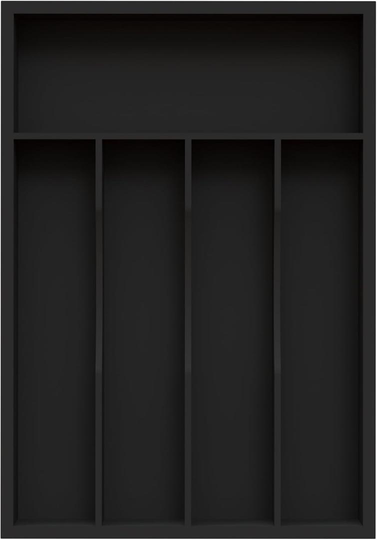 Bamboo Silverware Organizer, Kitchen Drawer Organizer, Utensil Holder, Cutlery Tray & Spoon Flatware Storage with Grooved Drawer Dividers (Black, 9.5''W x 13.5''D)