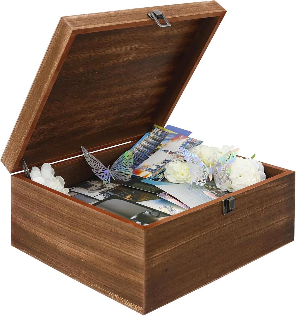 FramePro Wooden Keepsake Box 10"x12", Large Storage Memory Box with Hinged Lid, Vintage Treasure Box for Crafts and Photo Storage
