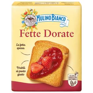 Mulino Bianco Fette Dorate 11.11oz (315g) Authentic Italian Golden Toasted Bread Perfect for Breakfast, Snacks, and Appetizers Made with Natural Ingredients and No Palm Oil, BBD 04/28/2026